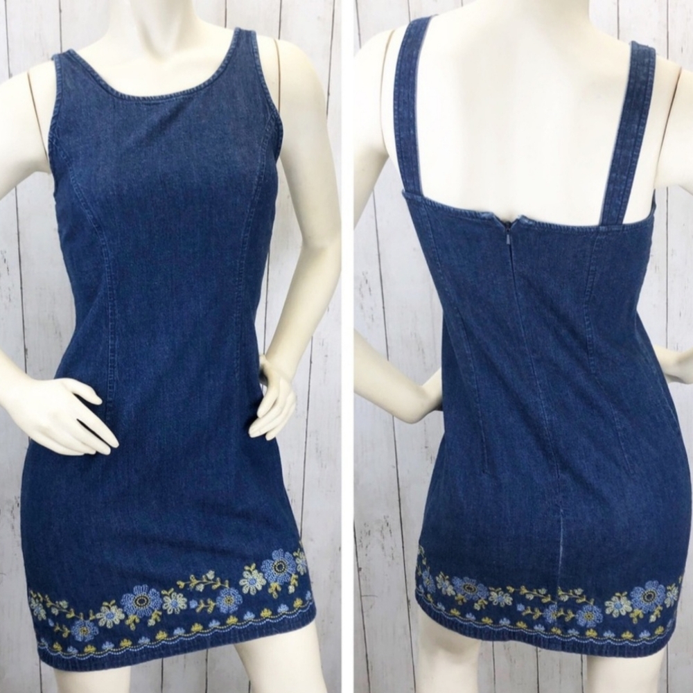 Floral Embroidered Denim Dress